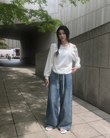 Fend Strap Wide Denim Pants